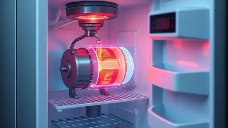 Representação conceitual de problemas no compressor de geladeira com indicadores de superaquecimento.