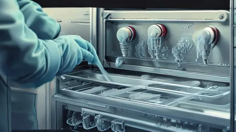 Sequência ilustrativa do processo seguro de degelo manual em geladeira frost free.