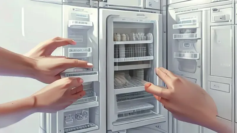 Ilustração do processo passo a passo para trocar filtro antiodor da geladeira Consul Bem Estar