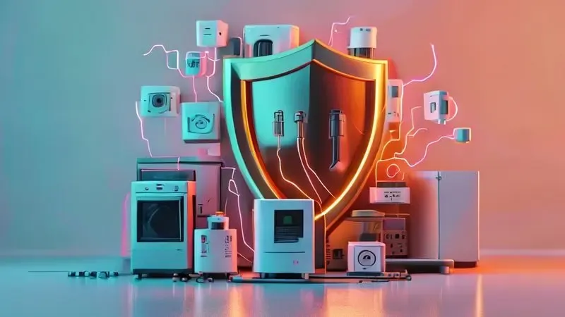 Ilustração conceitual sobre proteção de eletrodomésticos contra oscilações e quedas de energia elétrica