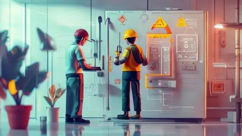 Ilustração conceitual mostrando quando chamar técnico especializado para consertar geladeira barulhenta