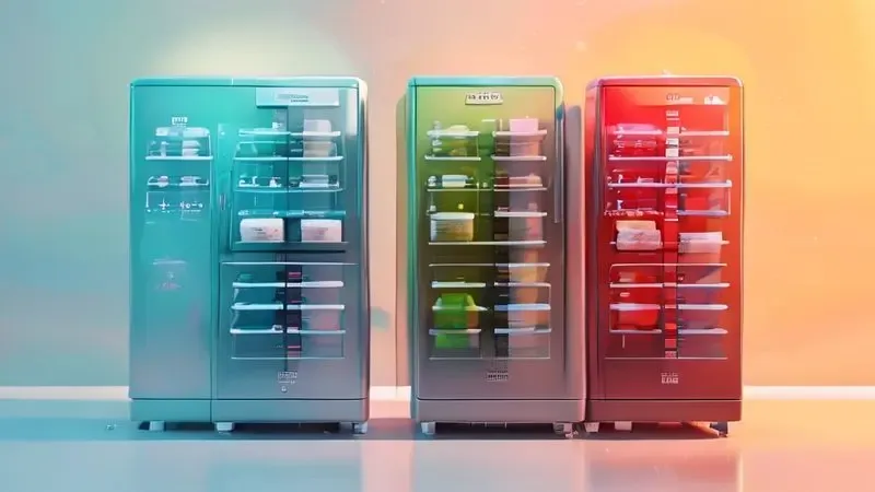 Ilustração conceitual de regulagem de temperatura da geladeira para diferentes estações do ano.