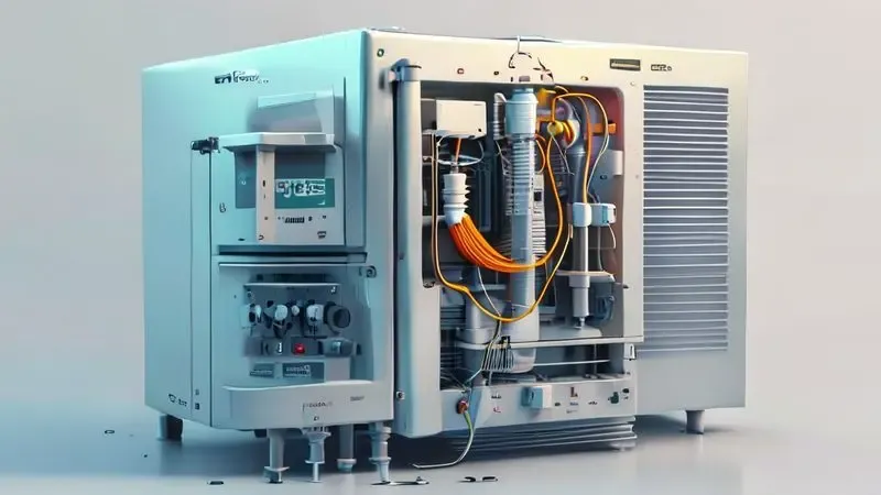 Ilustração conceitual do relé PTC conectado ao compressor de geladeira mostrando funcionamento interno