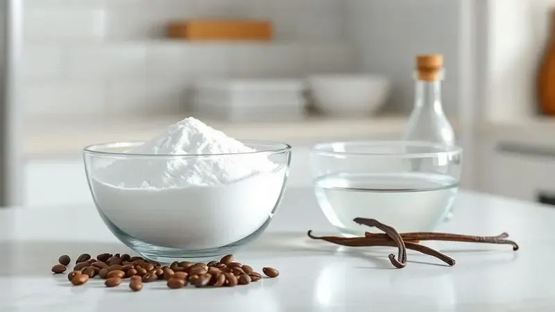 Cena conceitual de remoção de mau cheiro com bicarbonato, vinagre, café e baunilha