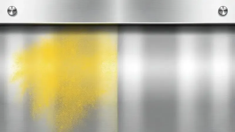 Ilustração conceitual mostrando remoção do amarelado da superfície inox restaurando brilho original