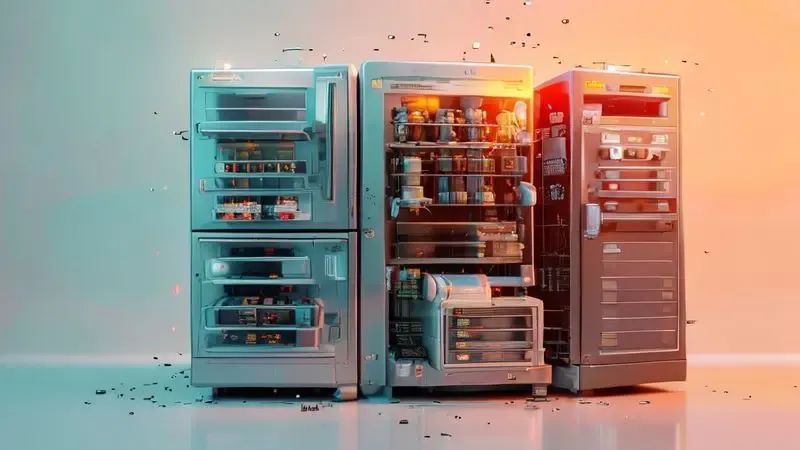 Ilustração conceitual mostrando progressão dos danos causados pelo superaquecimento da geladeira