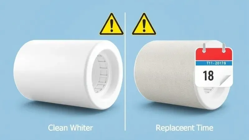 Ilustração comparativa entre filtro limpo e filtro sujo, mostrando sinais de alerta para troca.