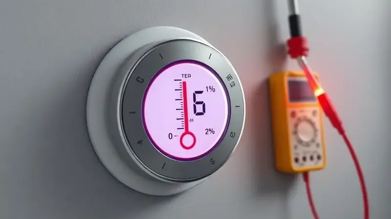 Representação visual dos sinais de defeito no termostato e métodos de teste com multímetro.