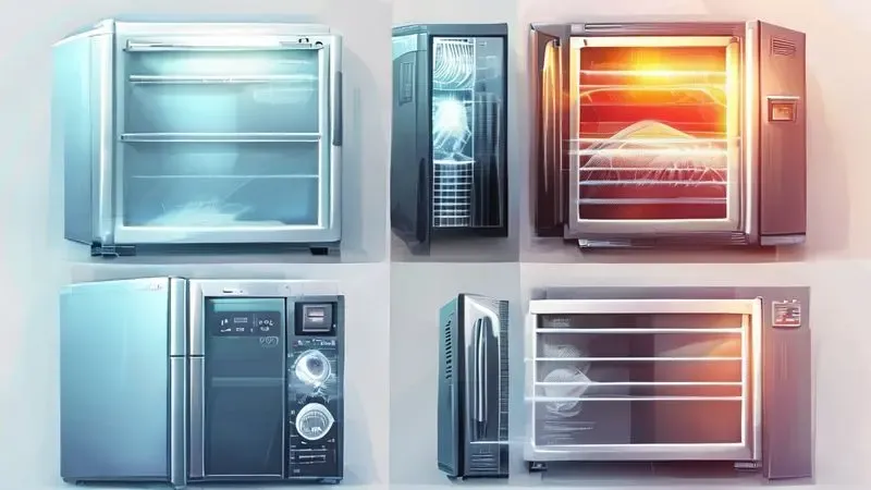Representação visual dos quatro sinais principais de defeito no ventilador da geladeira: distribuição irregular de frio, ruídos anormais, superaquecimento e formação excessiva de gelo