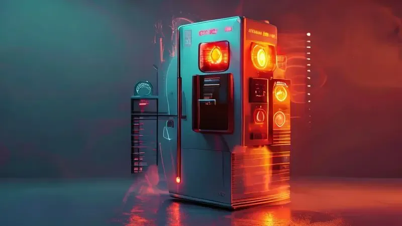 Ilustração conceitual mostrando sinais de problemas no compressor de geladeira como calor excessivo e barulhos anormais