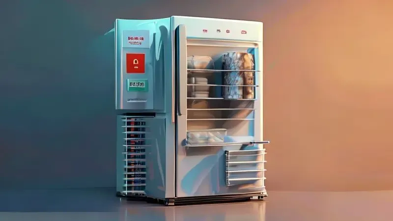 Ilustração conceitual mostrando sinais comuns de problemas no condensador da geladeira