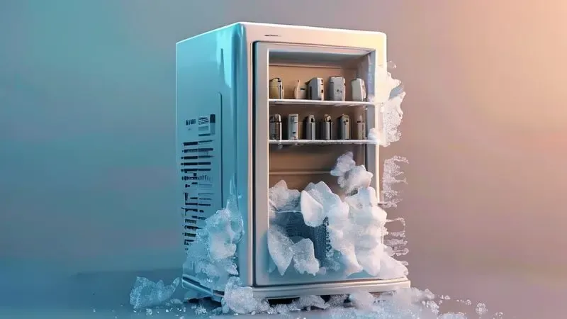 Sintomas visuais de defeito no termostato: gelo excessivo e compressor sempre ligado