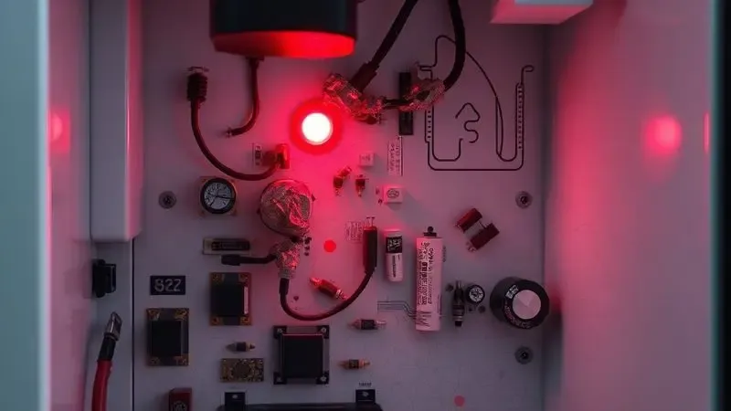 Representação ilustrativa de componentes eletrônicos queimados em placa de geladeira com defeito