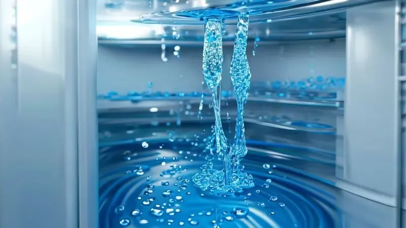 Ilustração do sistema de drenagem da geladeira mostrando o caminho da água do evaporador até o coletor