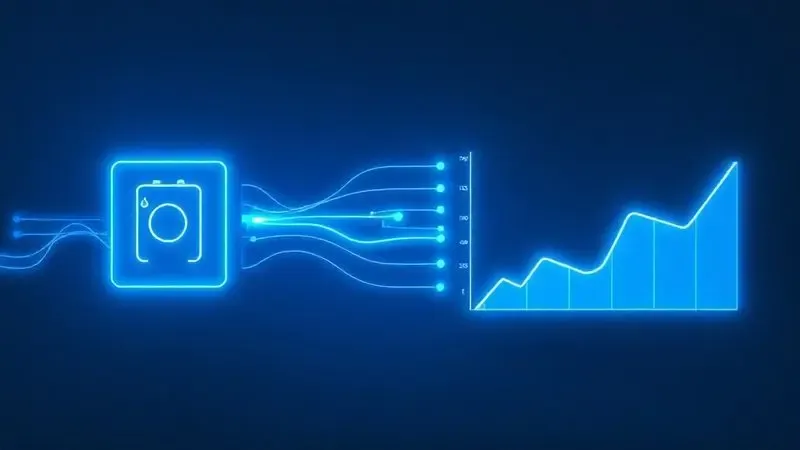 Ilustração digital de tecnologia inteligente AutoSense monitorando dados para economizar energia em eletrodomésticos.