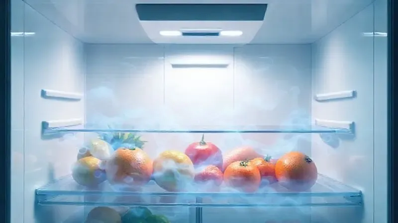 Imagem conceitual de ar frio circulando dentro de um refrigerador, representando a tecnologia Multi Air Flow e Frost Free.