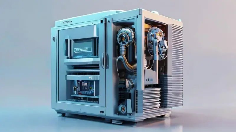 Ilustração conceitual da tecnologia inverter em compressores de geladeiras compactas e eficiência energética