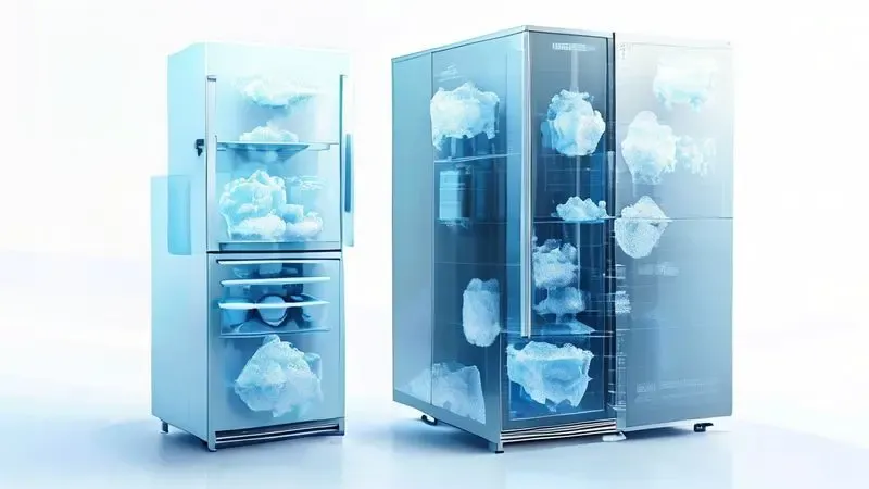 Comparação visual das tecnologias de degelo em geladeiras: sistema Frost Free versus Cycle Defrost