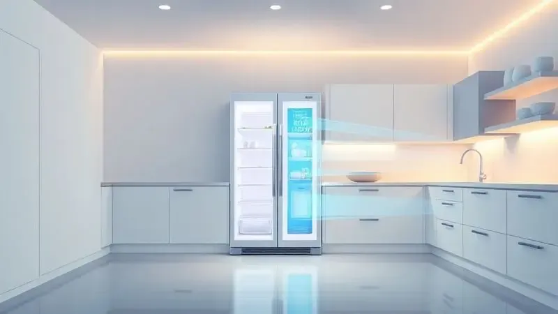 Ilustração conceitual das tecnologias de refrigeração e energia que trazem conveniência para a rotina diária.