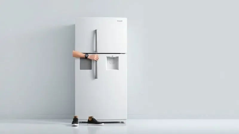 Conceito ilustrativo sobre tempo de espera para ligar geladeira nova, com pessoa verificando relógio.