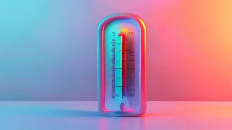 Termômetro conceitual mostrando as zonas de temperatura ideal para geladeira e freezer