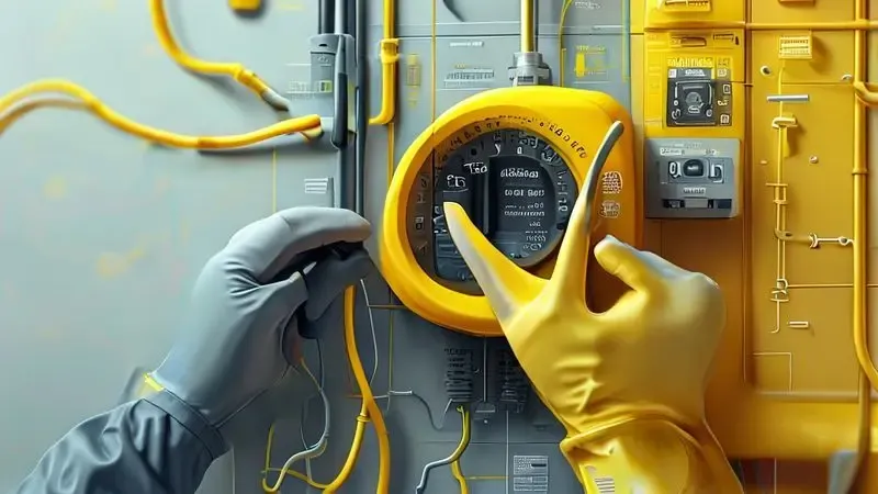 Ilustração de teste de compressor de geladeira com multímetro, representando diagnóstico técnico caseiro com segurança.