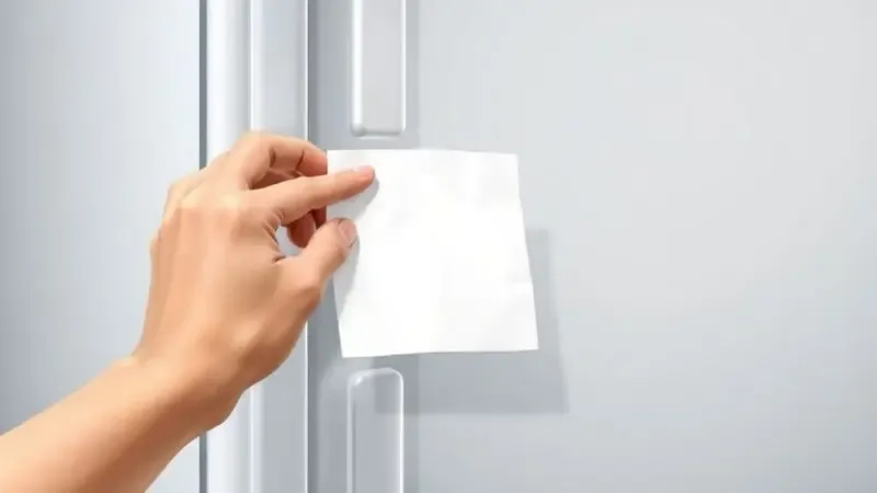 Ilustração 3D do teste da folha de papel para verificar vedação da borracha da geladeira