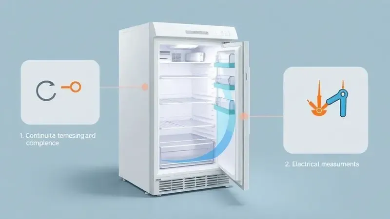 Ilustração conceitual dos procedimentos seguros para testar o relé da geladeira com métodos de diagnóstico.