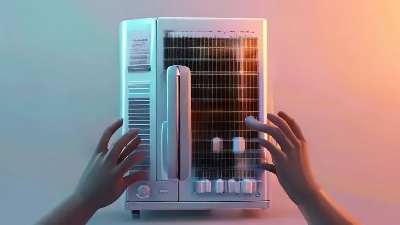 Representação artística do teste de temperatura na grade traseira do condensador da geladeira