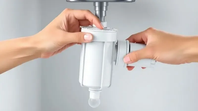 Ilustração demonstrativa do processo de troca do filtro de água da geladeira com movimento de torção.