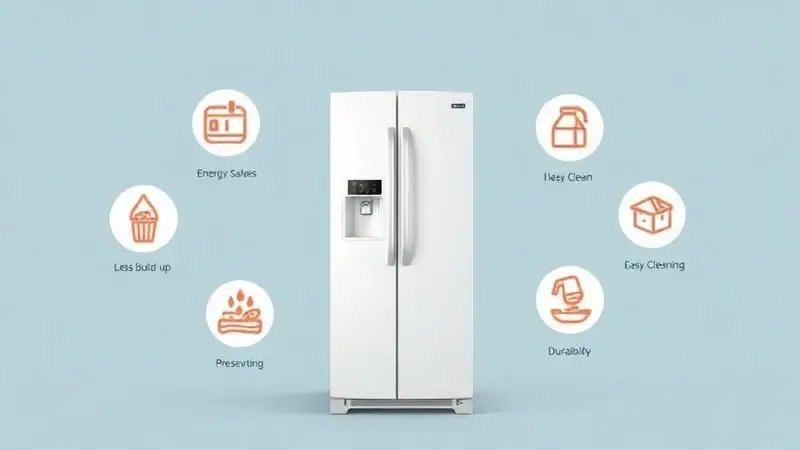 Representação visual conceitual das cinco principais vantagens das geladeiras com tecnologia defrost