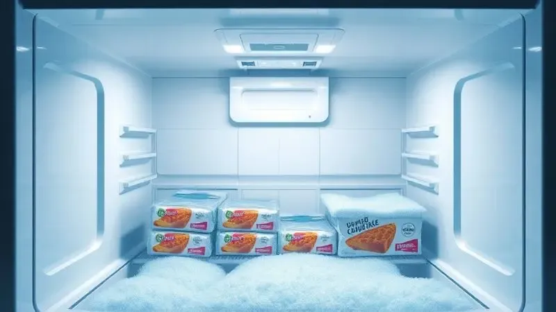 Ilustração do interior de um freezer com tecnologia Frost Free, totalmente limpo e sem a formação de gelo, mostrando sua praticidade.