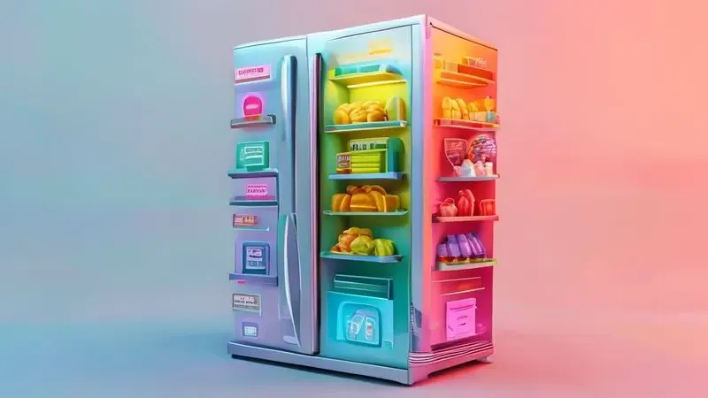 Ilustração educativa mostrando zonas de temperatura em diferentes prateleiras da geladeira